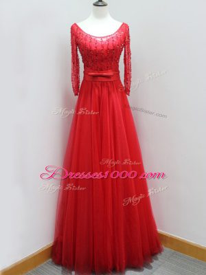 Wonderful Red Prom Dresses Scoop Long Sleeves Brush Train Backless