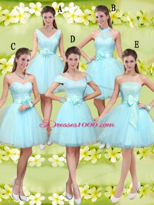 Aqua Blue Sleeveless Tulle Lace Up Dama Dress for Quinceanera for Prom and Party