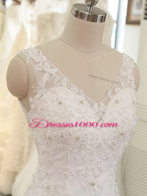 Nice Beading and Lace and Appliques Bridal Gown White Backless Sleeveless Brush Train