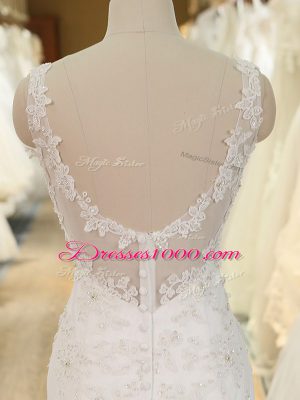 Nice Beading and Lace and Appliques Bridal Gown White Backless Sleeveless Brush Train