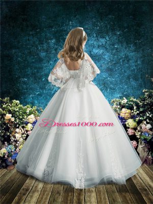 White Scoop Lace Up Lace Flower Girl Dresses for Less Half Sleeves