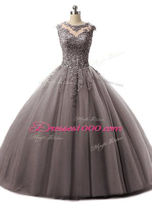 Pretty Brown Lace Up Sweet 16 Dresses Beading and Lace Sleeveless Floor Length