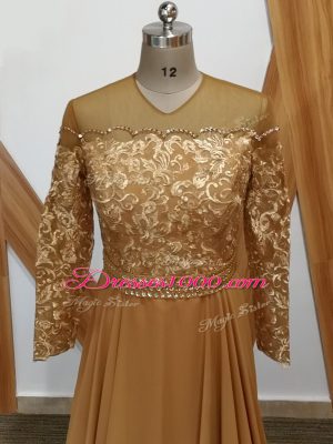 Lace Mother Dresses Brown Zipper Long Sleeves Brush Train