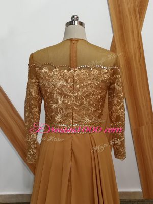 Lace Mother Dresses Brown Zipper Long Sleeves Brush Train