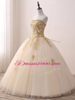 Ball Gowns Quinceanera Dress Champagne Sweetheart Tulle Sleeveless Floor Length Lace Up