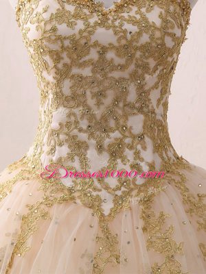 Ball Gowns Quinceanera Dress Champagne Sweetheart Tulle Sleeveless Floor Length Lace Up