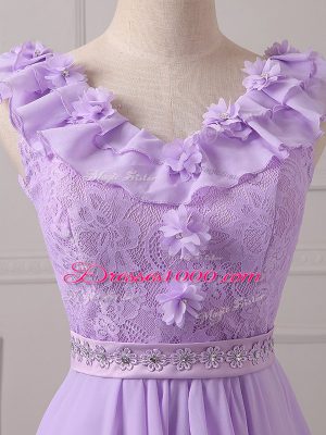Lace and Appliques Vestidos de Damas Lavender Lace Up Sleeveless Mini Length