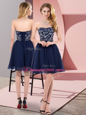 Best Mini Length Lace Up Navy Blue for Prom and Party and Sweet 16 with Beading