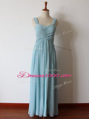 Vintage Aqua Blue Empire Ruching Bridesmaids Dress Zipper Chiffon Sleeveless Floor Length