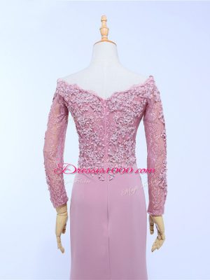 Dynamic Long Sleeves Brush Train Lace and Appliques Zipper Mother of Groom Dress