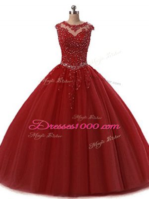 Tulle Sleeveless Floor Length Quinceanera Gown and Beading and Lace