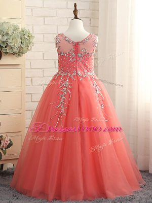 Glorious Beading Kids Pageant Dress Watermelon Red Zipper Sleeveless Floor Length