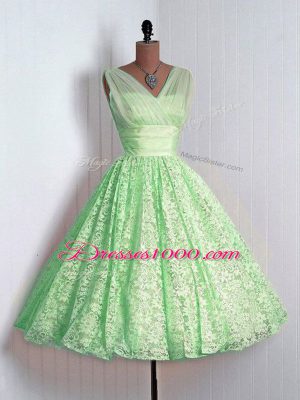 Mini Length Quinceanera Court of Honor Dress V-neck Sleeveless Lace Up