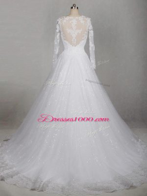 Enchanting Long Sleeves Brush Train Side Zipper Lace Bridal Gown