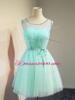 Apple Green Lace Up Bridesmaids Dress Belt Sleeveless Knee Length