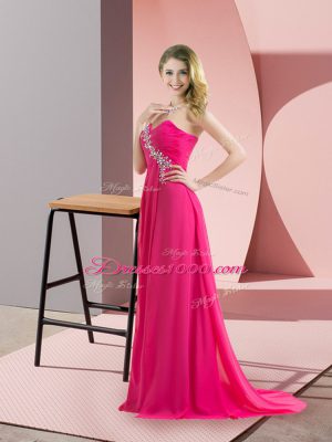 Spectacular Hot Pink Lace Up Sweetheart Beading Celebrity Evening Dresses Chiffon Sleeveless