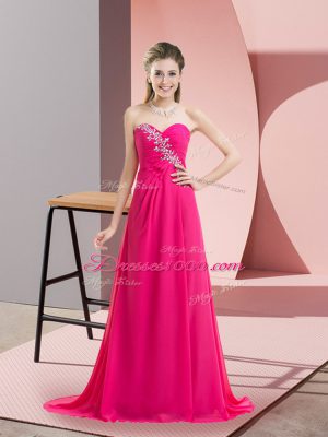 Spectacular Hot Pink Lace Up Sweetheart Beading Celebrity Evening Dresses Chiffon Sleeveless