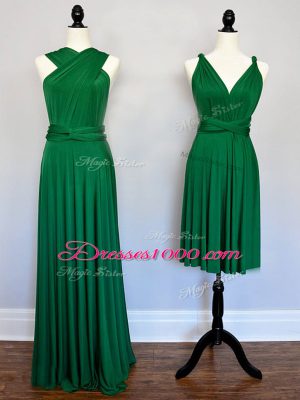 Decent Sleeveless Chiffon Floor Length Lace Up Dama Dress for Quinceanera in Dark Green with Ruching