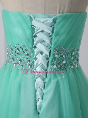 Free and Easy Apple Green Sleeveless Organza Lace Up Homecoming Gowns for Prom and Party and Sweet 16