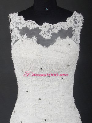 Romantic Lace Wedding Dress White Lace Up Sleeveless Brush Train