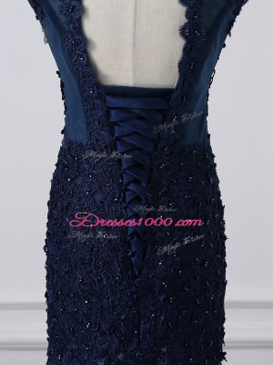 Navy Blue Lace Up Scoop Lace and Appliques Mother of the Bride Dress Tulle Sleeveless