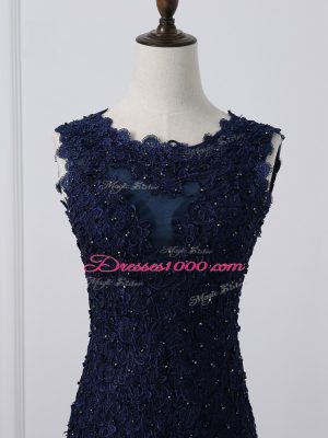 Navy Blue Lace Up Scoop Lace and Appliques Mother of the Bride Dress Tulle Sleeveless