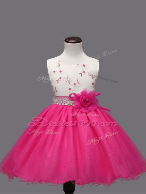 Knee Length Ball Gowns Sleeveless Hot Pink Flower Girl Dress Zipper