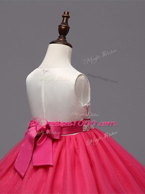 Knee Length Ball Gowns Sleeveless Hot Pink Flower Girl Dress Zipper