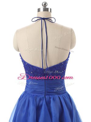 Floor Length Zipper Homecoming Dress Blue for Prom and Military Ball with Beading and Ruffles