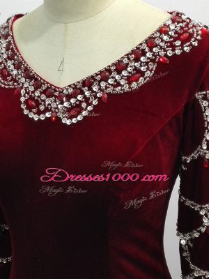 Edgy Burgundy Zipper Mother Dresses Beading Long Sleeves Brush Train