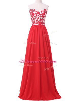 Fitting Red Chiffon Lace Up Sweetheart Sleeveless Homecoming Party Dress Lace and Appliques