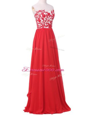 Fitting Red Chiffon Lace Up Sweetheart Sleeveless Homecoming Party Dress Lace and Appliques