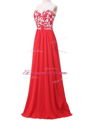 Fitting Red Chiffon Lace Up Sweetheart Sleeveless Homecoming Party Dress Lace and Appliques