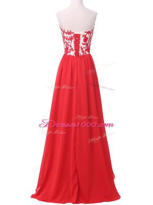 Fitting Red Chiffon Lace Up Sweetheart Sleeveless Homecoming Party Dress Lace and Appliques