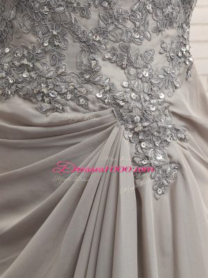 Best Selling Grey Mother Dresses Prom and Party and Beach and Wedding Party with Lace and Appliques V-neck Long Sleeves Zipper