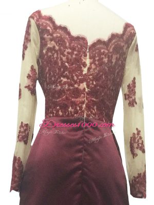 Burgundy Zipper Scalloped Lace and Appliques Mother Dresses Taffeta Long Sleeves