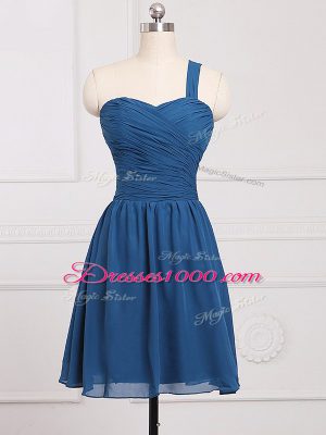 Ruching Wedding Party Dress Blue Zipper Sleeveless Mini Length