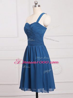 Ruching Wedding Party Dress Blue Zipper Sleeveless Mini Length