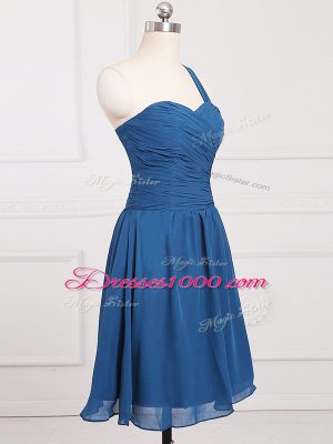 Ruching Wedding Party Dress Blue Zipper Sleeveless Mini Length