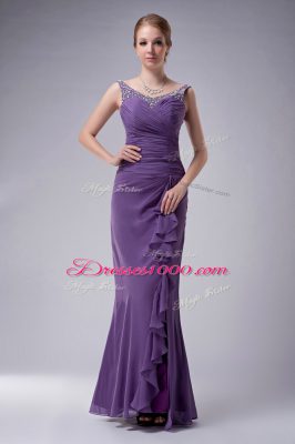 Beautiful Purple Sleeveless Beading Floor Length Mother of Groom Dress