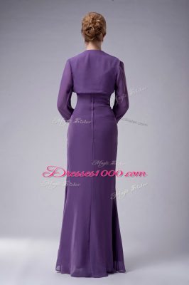 Beautiful Purple Sleeveless Beading Floor Length Mother of Groom Dress