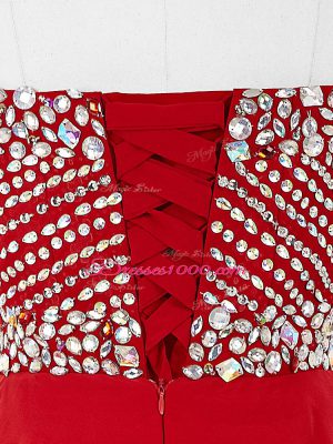 Red A-line Chiffon Sweetheart Sleeveless Beading Mini Length Lace Up Prom Dresses