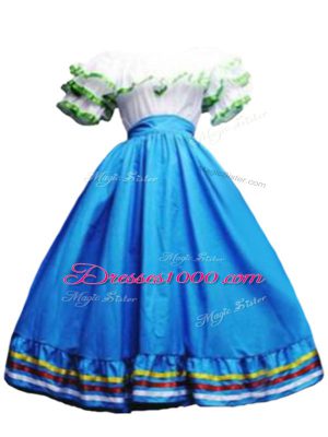 Baby Blue Lace Up Quinceanera Gowns Ruffled Layers Short Sleeves Floor Length