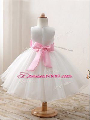 White Organza Zipper Scoop Sleeveless Mini Length Juniors Party Dress Bowknot