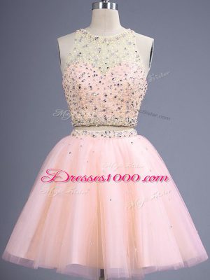 Fine Knee Length Lace Up Court Dresses for Sweet 16 Peach for Prom and Party and Wedding Party with Beading