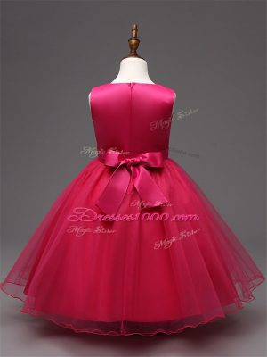 Sweet Scoop Sleeveless Party Dress Wholesale Tea Length Sequins and Bowknot Champagne Tulle