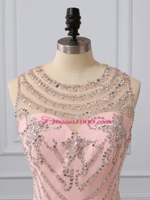 Peach Dress for Prom Prom and Military Ball and Sweet 16 with Beading Scoop Sleeveless Brush Train Side Zipper