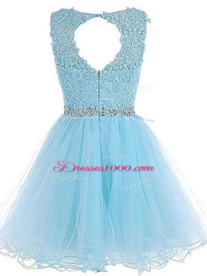 Customized Tulle Sleeveless Mini Length Homecoming Dress and Beading and Lace and Appliques