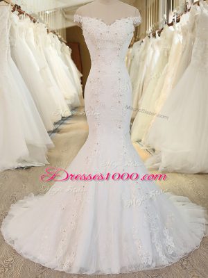 Sleeveless Brush Train Zipper Beading and Appliques Bridal Gown