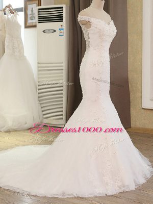 Sleeveless Brush Train Zipper Beading and Appliques Bridal Gown